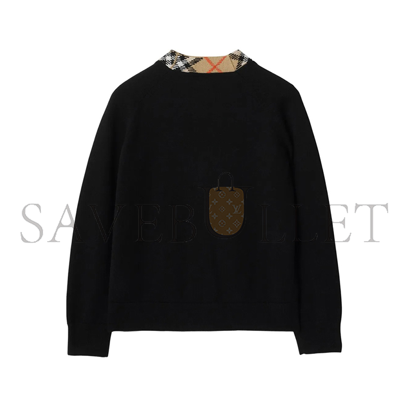 BURBERRY CHECKERED TRIM WOOL CARDIGAN 